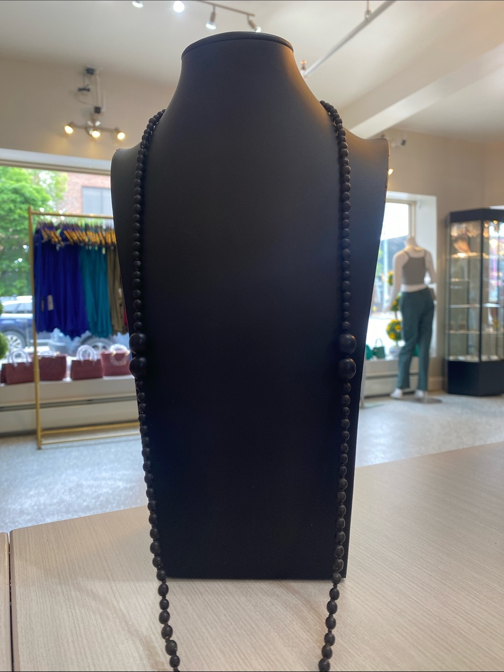 Long Black Beaded Tassel Necklace - Picture 2 of 4